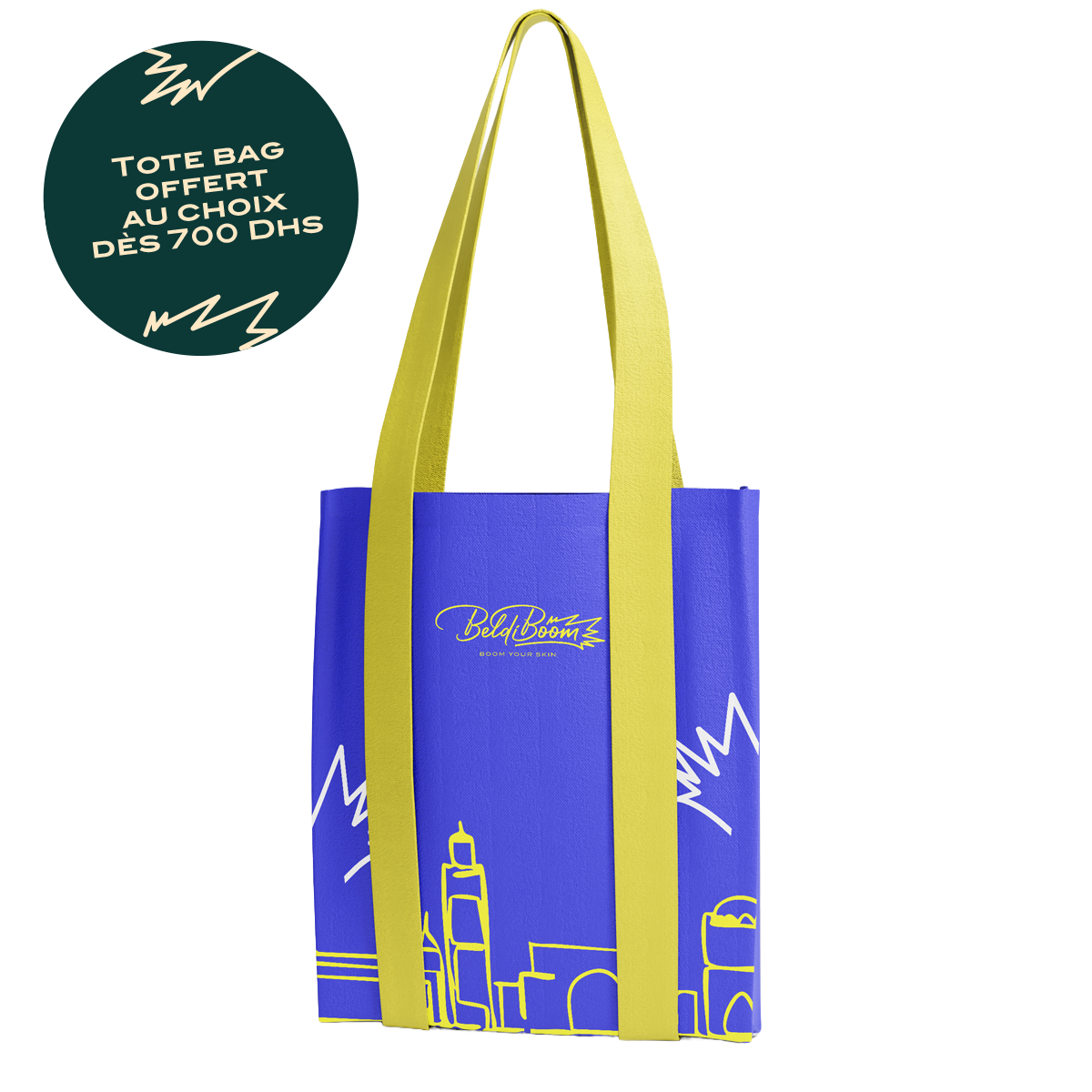 Tote bag Beldi Boom bleu cousu main