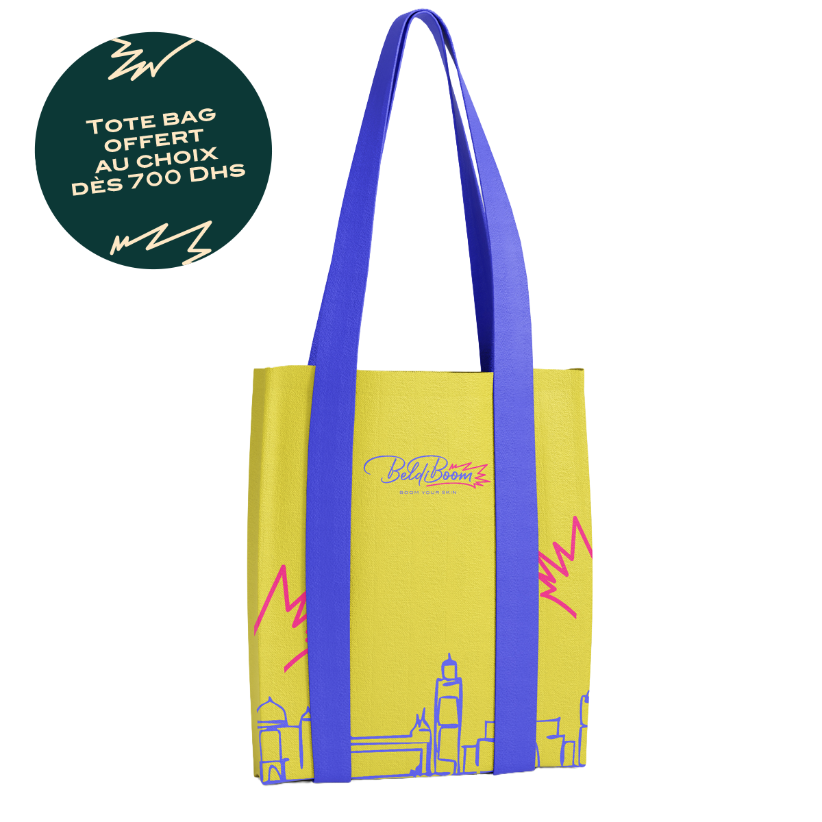 Tote bag Beldi Boom jaune cousu main